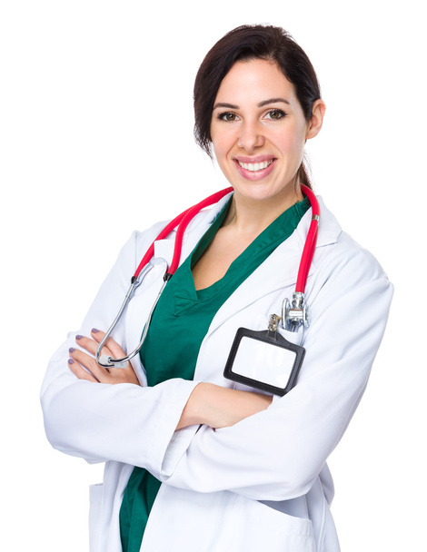 brunette woman doctor in white coat - Foto, afbeelding