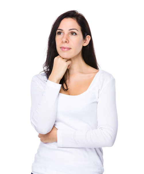 Beautiful brunette woman in white sweater - Foto, Imagen