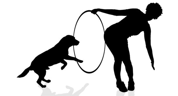 Силуэт женщины с собакой
 - Вектор,изображение