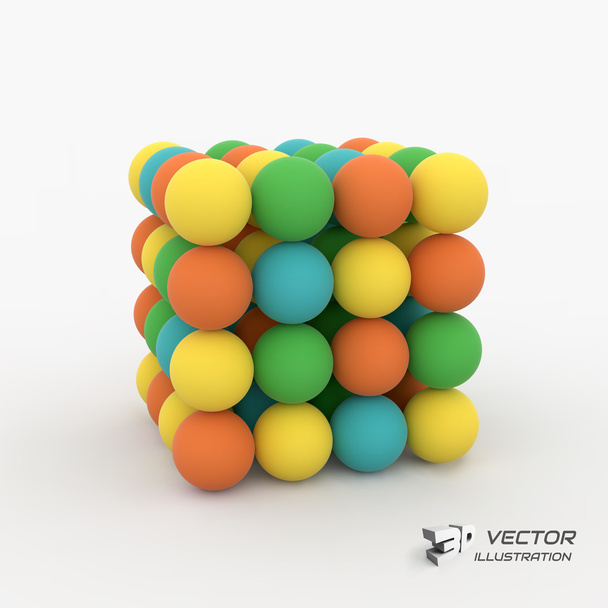 One cube formed by many spheres. 3d vector illustration.  - Vektor, Bild