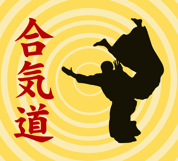 Zwei Männer beschäftigen sich mit Aikido. - Vektor, Bild