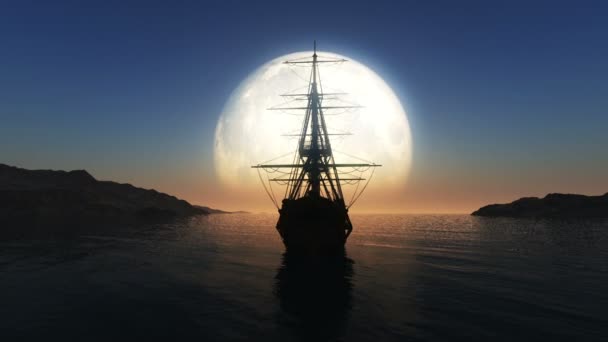 stary statek pełni księżyca - Materiał filmowy, wideo