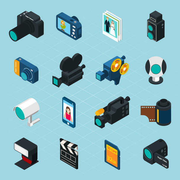 Isometric Photo And Video Icons - Vector, Image