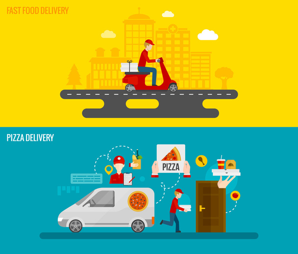 Banderas de comida rápida y entrega de pizza
  - Vector, Imagen