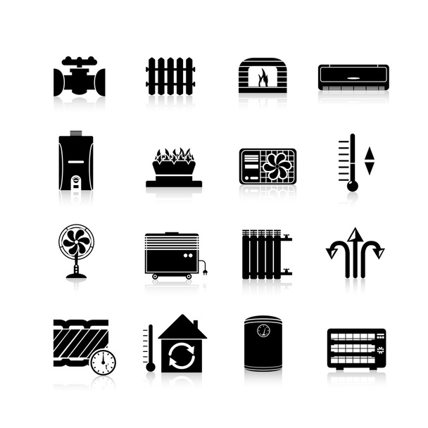 Heating Icons Black Set - Vektor, obrázek