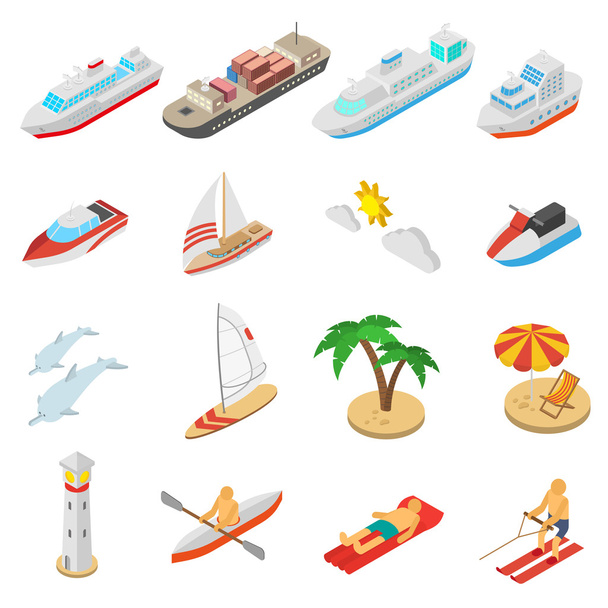  Schiffe und Strand Urlaub Symbole gesetzt - Vektor, Bild