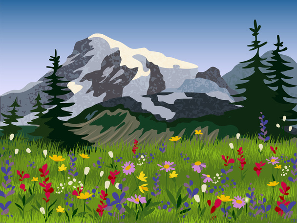 Landscape summer alpine medow poster - Wektor, obraz