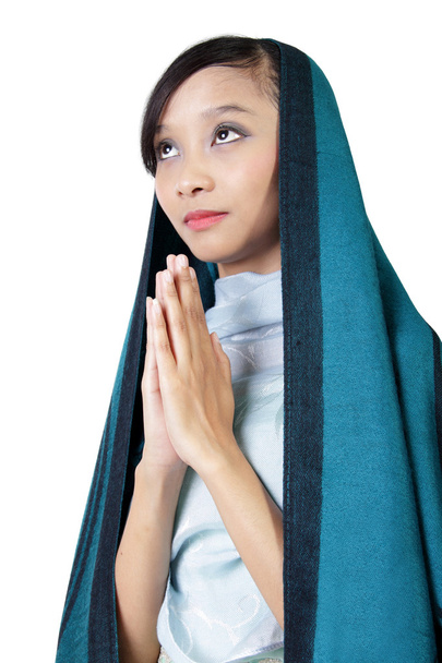 Catholic woman praying, isolated on white  - Фото, зображення