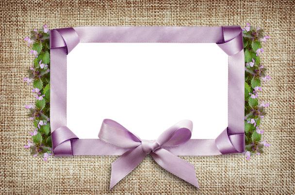 Satin frame and bow with flowers - Foto, Bild