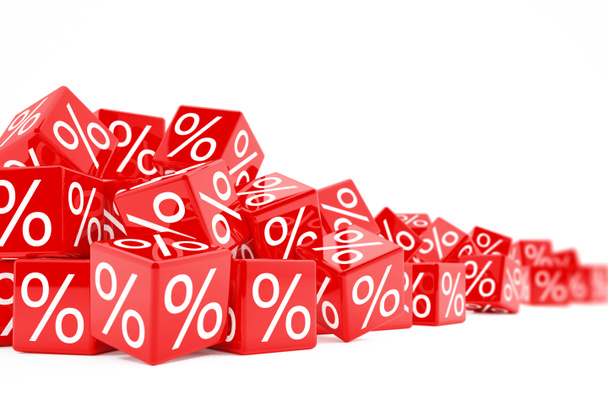 falling red cubes with percent signs - Photo, Image