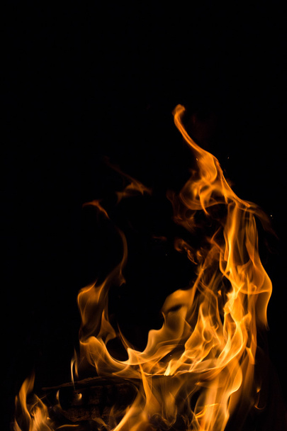 Real fire flames isolated on black - Photo, Image