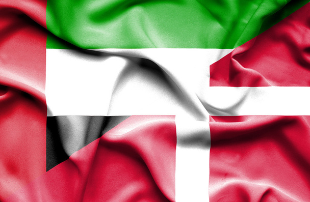 Waving flag of Denmark and United Arab Emirates - Photo, Image