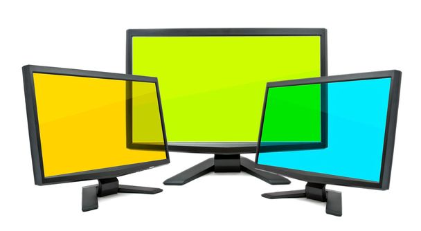 drie monitoren - Foto, afbeelding