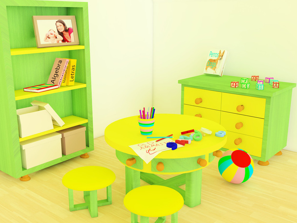 Study and game zone in a children's room 3d image - Fotó, kép
