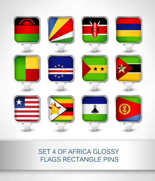 zestaw 4 afryka błyszczący flagi prostokąt szpilki - Wektor, obraz