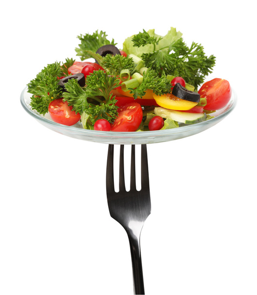 Fork with fresh salad - Fotoğraf, Görsel