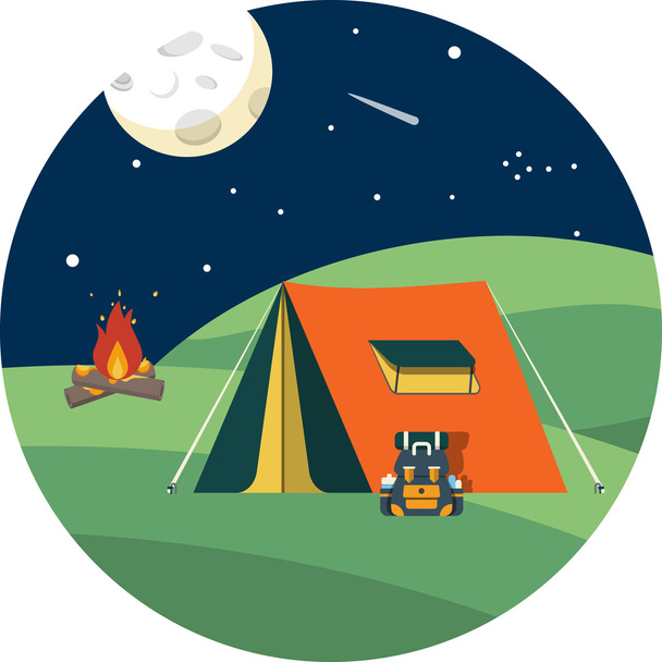Camping Tent at Night - Vector, Image