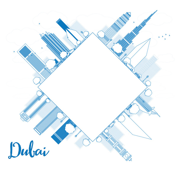 Dubai City skyline com arranha-céus azuis e espaço de cópia
.  - Vetor, Imagem
