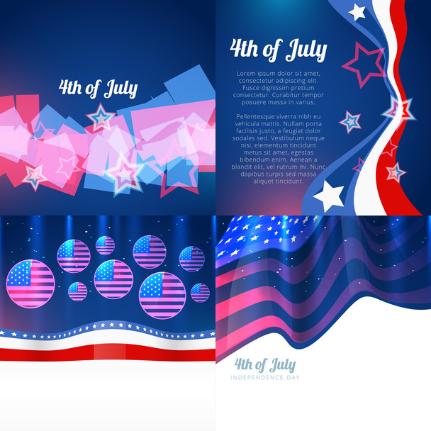 stylish set of 4th july american independence day background - Vector, Image