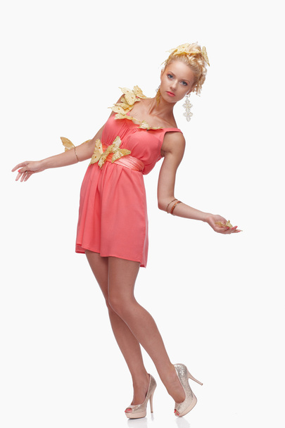 Sexy blond female in pink dress  - Fotografie, Obrázek