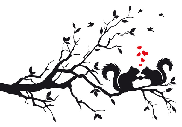 Squirrels on tree, vector - Vector, Image
