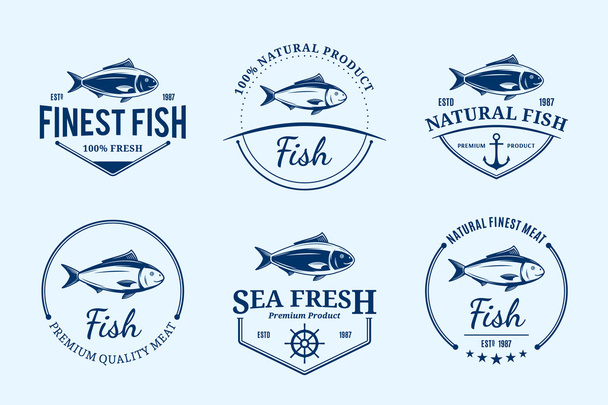 Logos de pescado, etiquetas y elementos de diseño
 - Vector, imagen