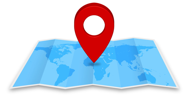 Pin icono de mapa en un mapa azul
 - Foto, Imagen