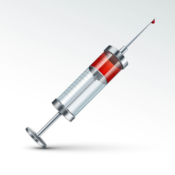 Vector Glass Medical Syringe Isolated on White - Вектор,изображение