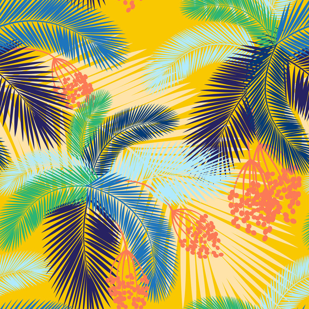 Vector illustration Seamless color palm leaves and fruit pattern - Vektor, obrázek