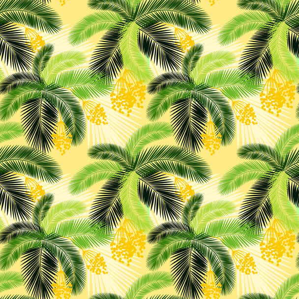 Vector illustration Seamless color palm leaves and fruit pattern - Vector, Image