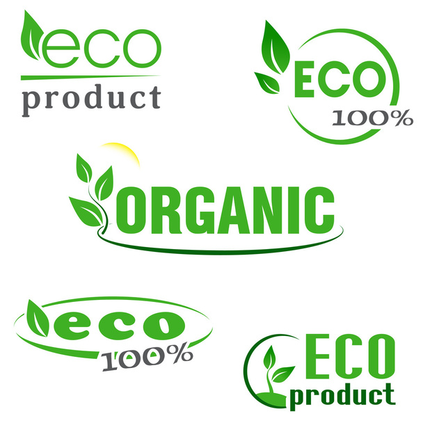 Набір зелених значків органічних, екологічних, натуральних продуктів
 - Вектор, зображення