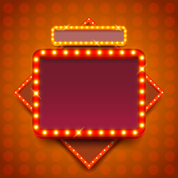 Cartaz retro com luzes de néon placa quadrada
 - Vetor, Imagem