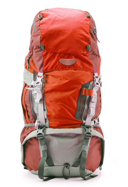 Большой красный туристический рюкзак изолирован на белом
 - Фото, изображение