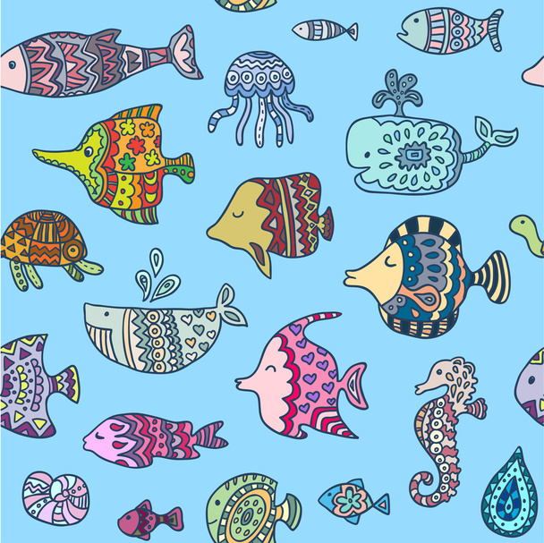 Seamless pattern with sea creatures - Vector, Image