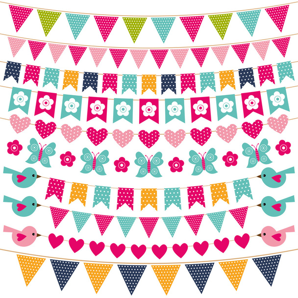 Cute bunting flags set - Vector, Image