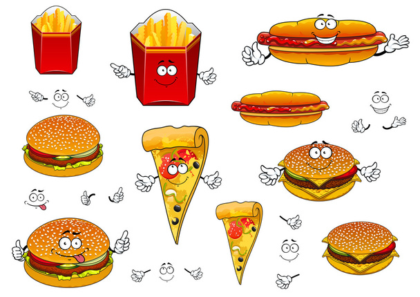 lokanta patates kızartması, pizza, hotdog ve Burger - Vektör, Görsel