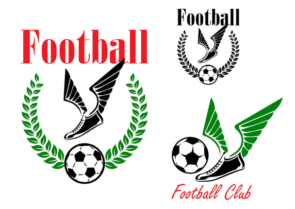 Emblemi di calcio con scarpe alate e palle
 - Vettoriali, immagini