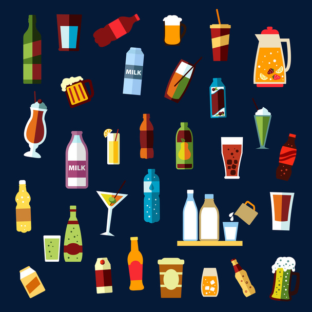 Beverages and drinks flat icons set - Vector, Image