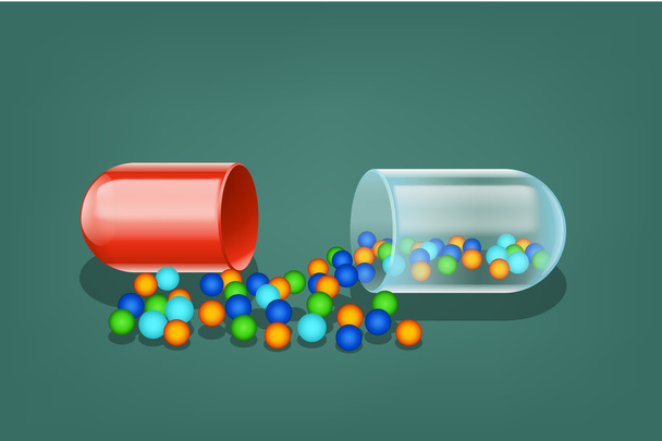 opened pill - Vector, Image