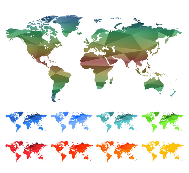Klima Polygon Vektorkarte der Welt mit einer Reihe von Karten in verschiedenen Farben - Vektor, Bild