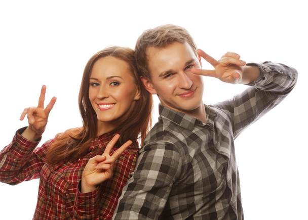  lindo casal com polegares-up gesto
  - Foto, Imagem