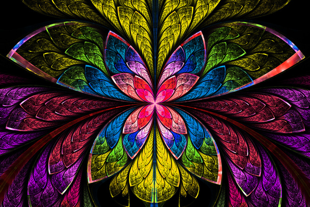 Padrão fractal simétrico multicolorido como flor ou borboleta
  - Foto, Imagem