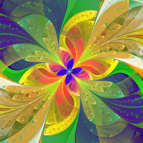 Multicolored diagonal fractal flower in stained-glass window sty - Zdjęcie, obraz