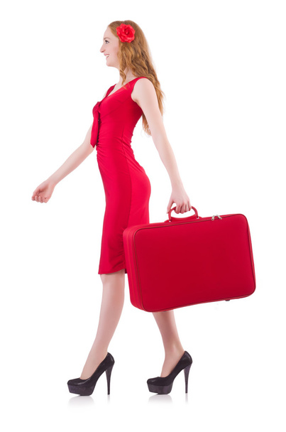 Menina bonita em vestido vermelho isolado no branco
 - Foto, Imagem