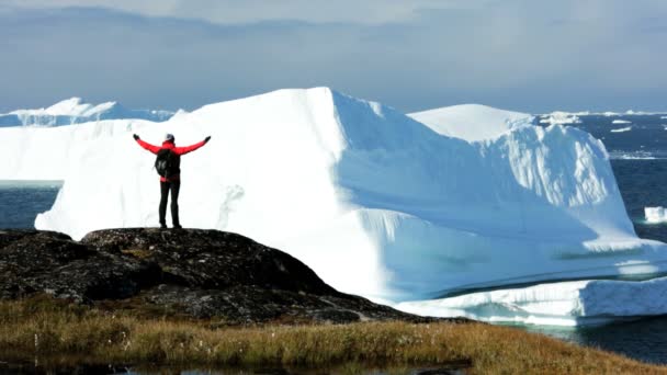 Female Hiker during Expedition at Disko Bay Arctic Circle - Footage, Video