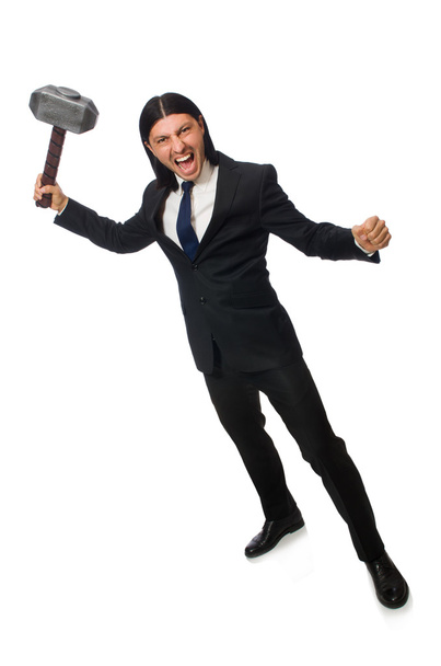 Handsome businessman holding hammer isolated on white - Φωτογραφία, εικόνα