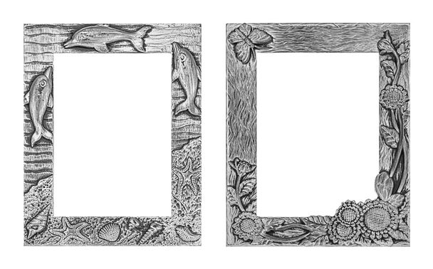 marco de plata antiguo aislado sobre fondo blanco, camino de recorte
 - Foto, Imagen
