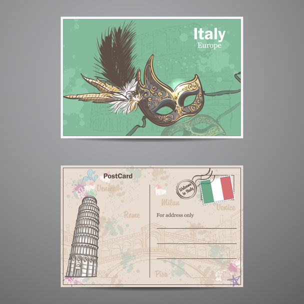 Un ensemble de deux faces d'une carte postale sur le thème de l'Italie
 - Vecteur, image