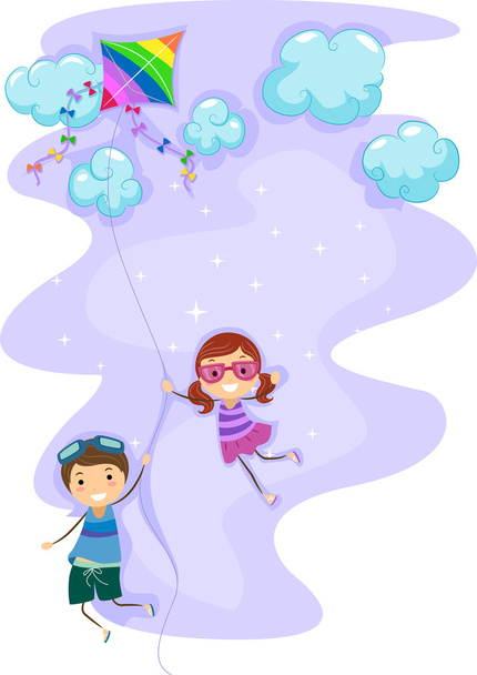 Kids Hanging Unto a Kite - Photo, Image