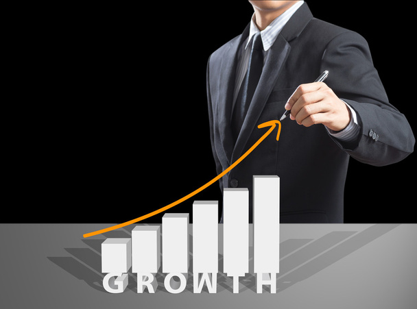 Business man groeimeter tekening - Foto, afbeelding